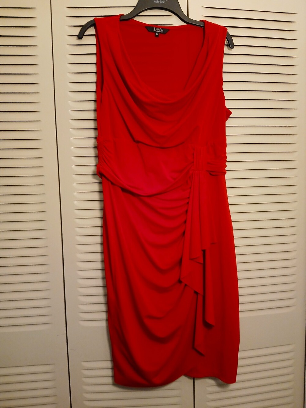 STAR Red Draped Sleeveless Midi Dress